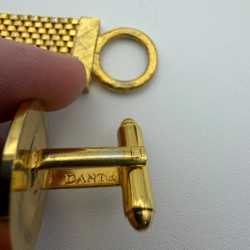 Dante Wrap Around Mesh Cufflinks Men OS Gold Monogram G Initial Vintage Round